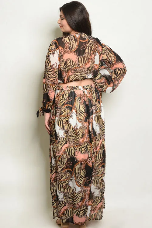 2pc Plus Size Chiffon Top and Skirt Set