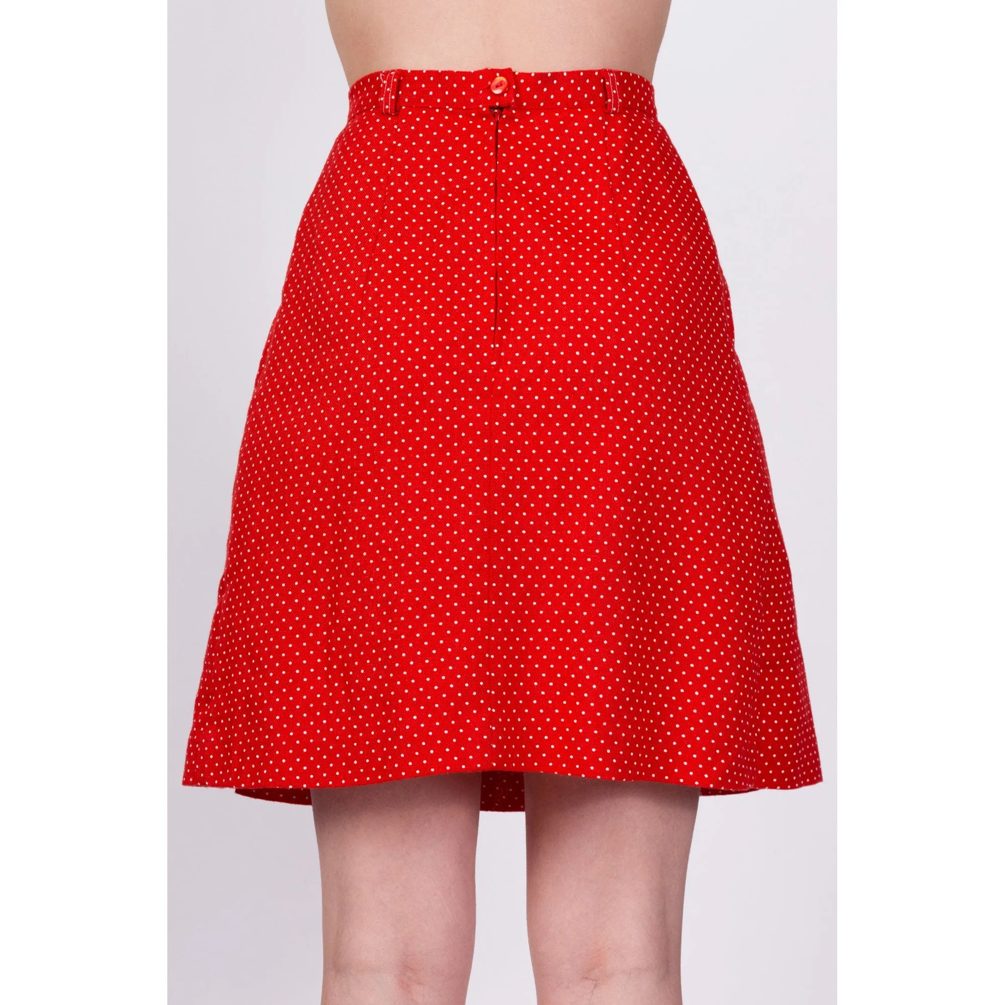 70s Red & White Polka Dot Skirt - Extra Small, 23.5"