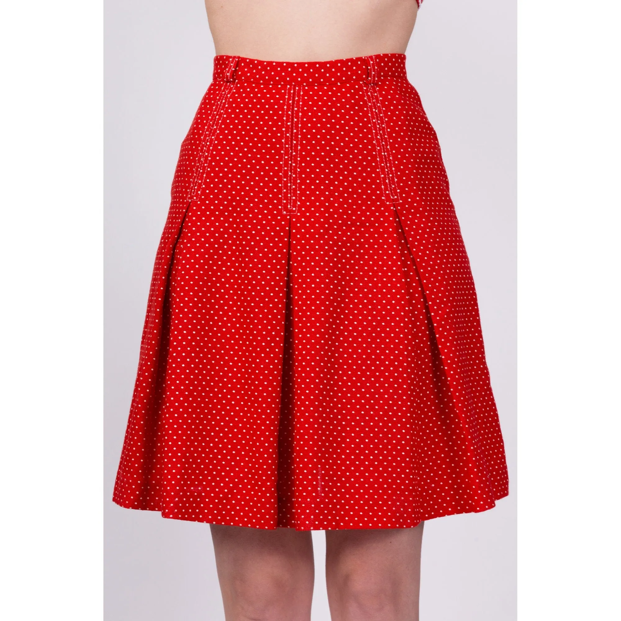 70s Red & White Polka Dot Skirt - Extra Small, 23.5"