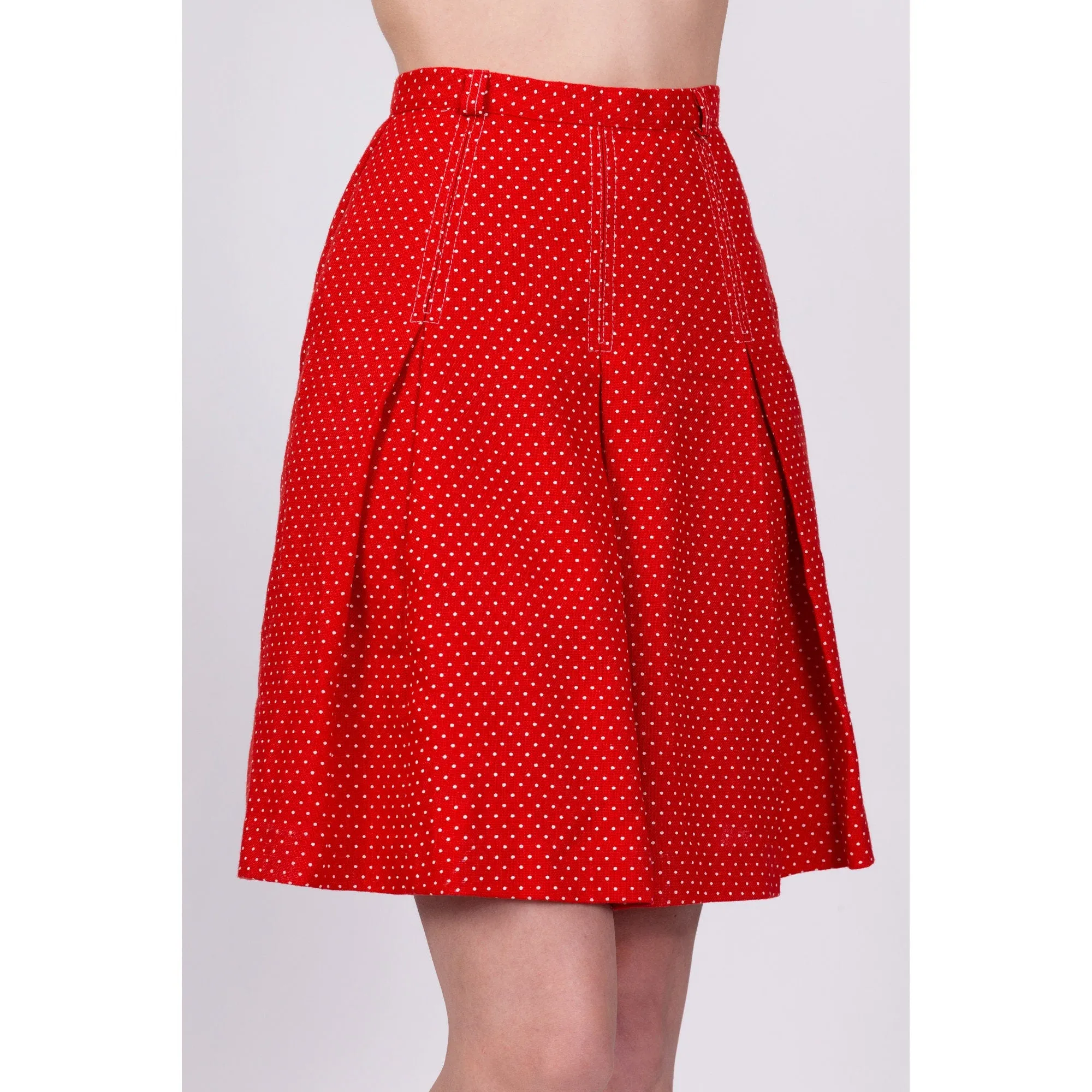 70s Red & White Polka Dot Skirt - Extra Small, 23.5"