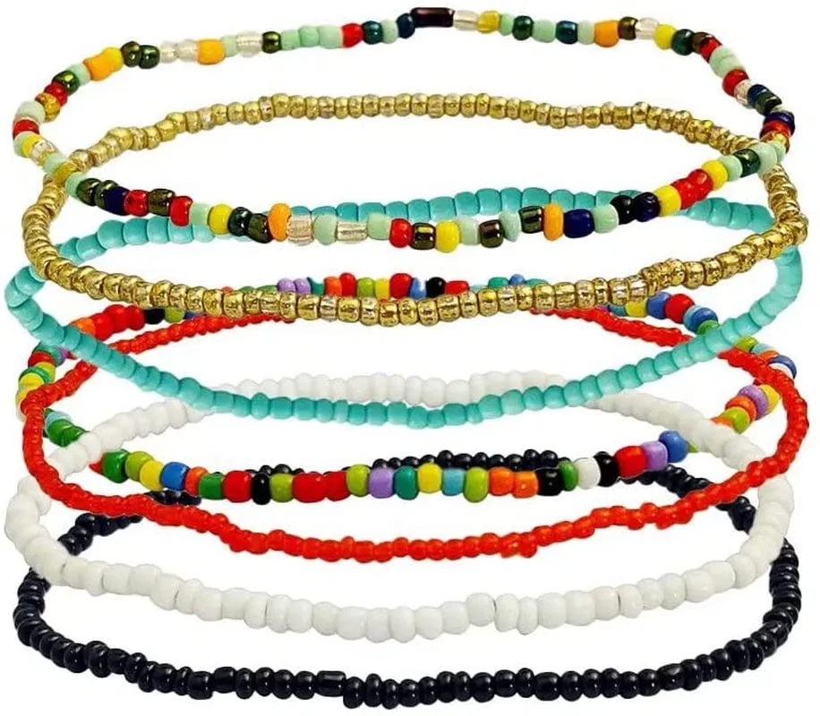 7pcs Boho Handmade Multicolor Elastic Beaded Bracelets