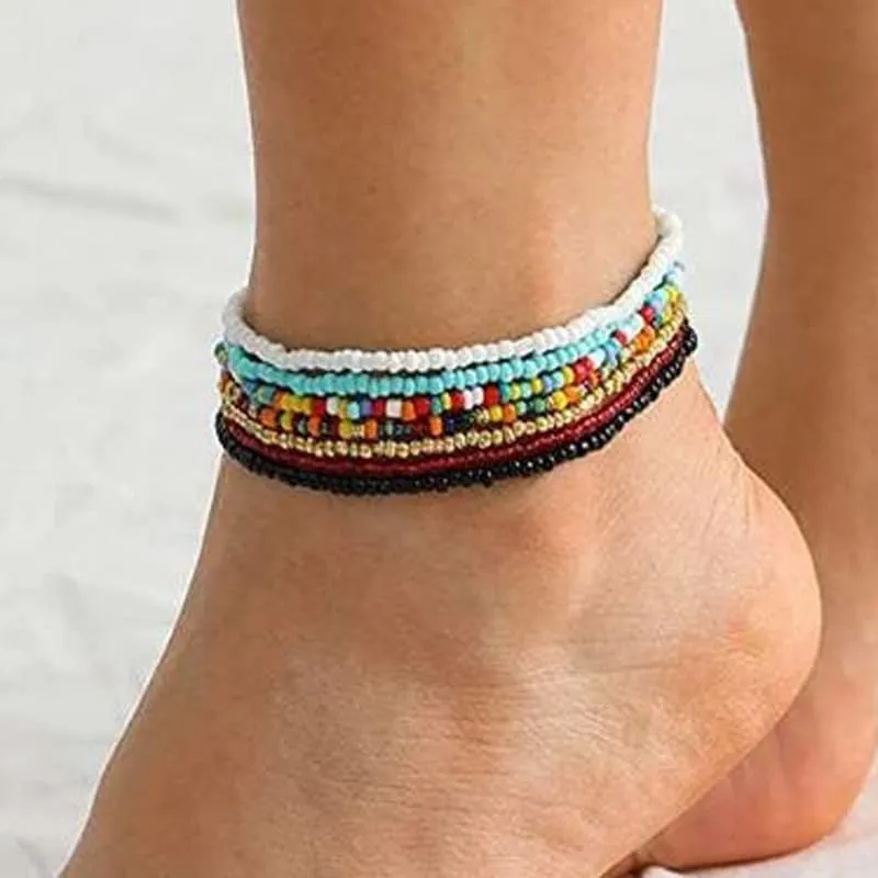 7pcs Boho Handmade Multicolor Elastic Beaded Bracelets
