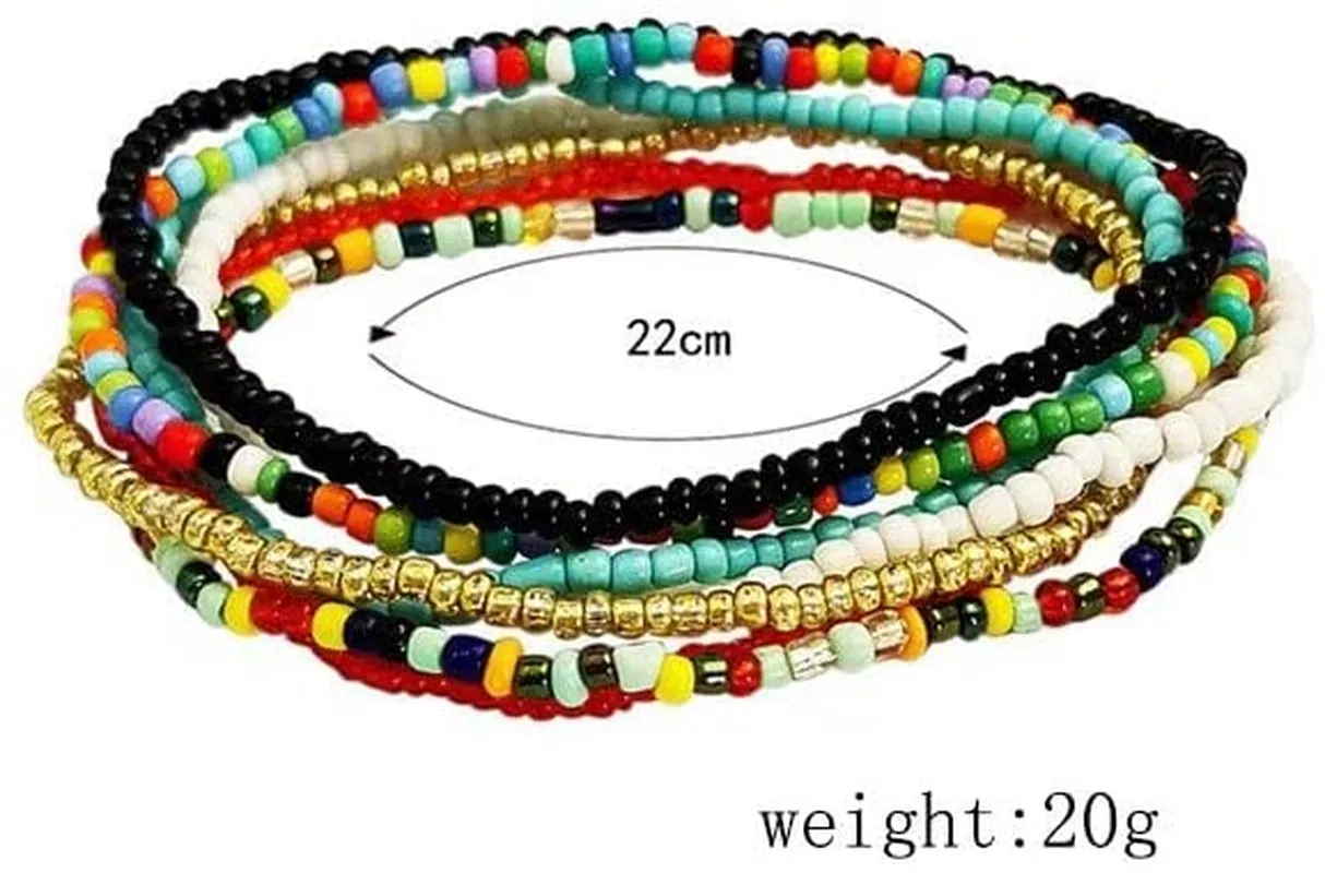 7pcs Boho Handmade Multicolor Elastic Beaded Bracelets