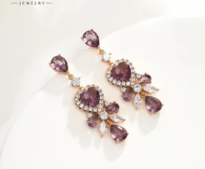 American retro grape purple heart-shaped tassel earrings girl's heart light luxury palace style earrings