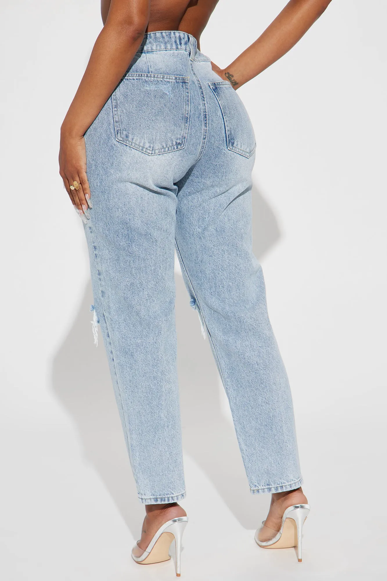 Amore Embellished Non Stretch Straight Leg Jeans - Light Blue Wash