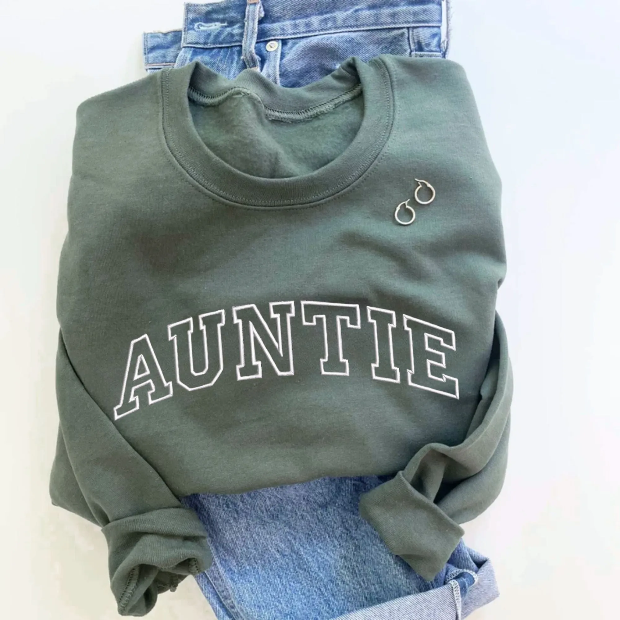 Auntie Athletic Block Embroidered Gemma Crewneck Sweatshirt