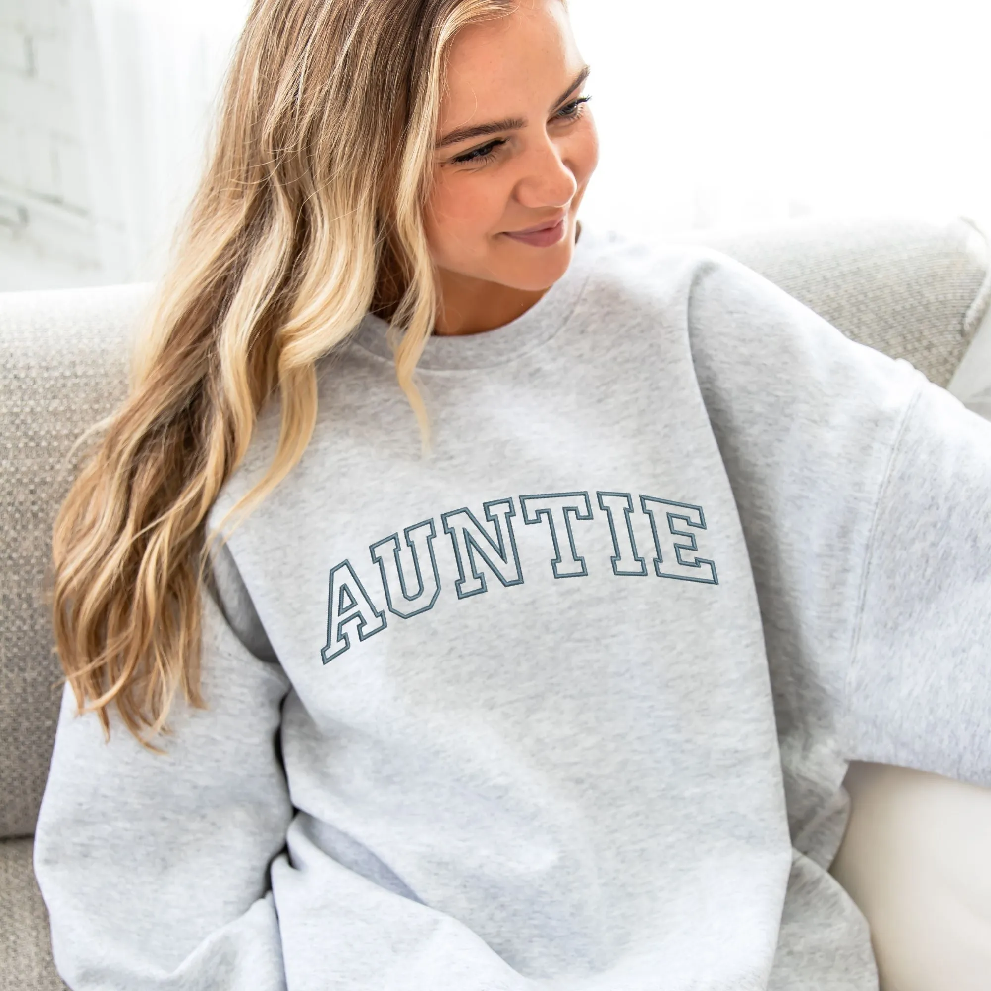 Auntie Athletic Block Embroidered Gemma Crewneck Sweatshirt