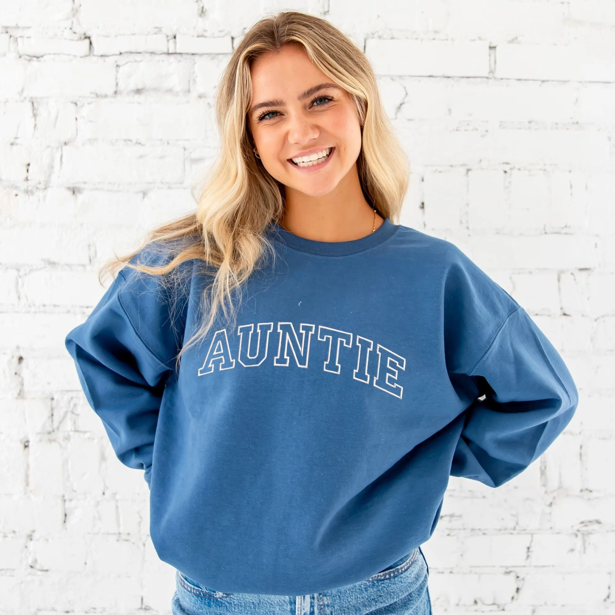 Auntie Athletic Block Embroidered Gemma Crewneck Sweatshirt