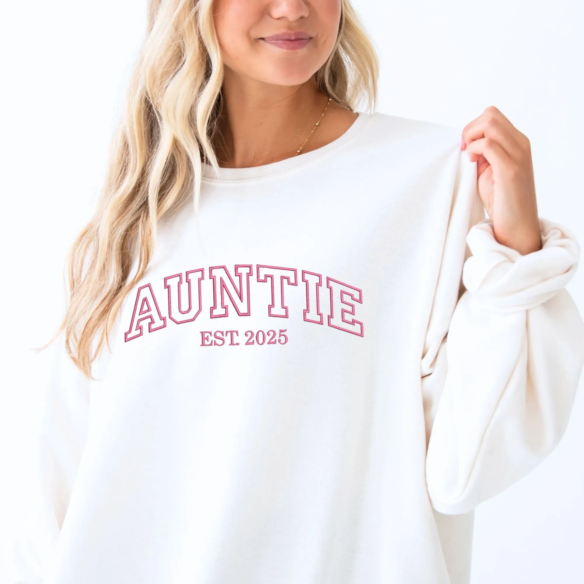 Auntie EST. Year Athletic Block Embroidered Gemma Crewneck Sweatshirt