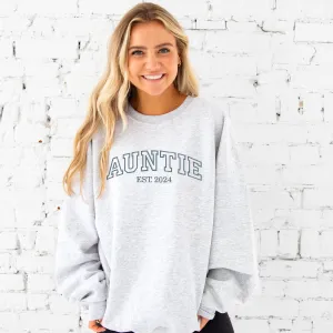Auntie EST. Year Athletic Block Embroidered Gemma Crewneck Sweatshirt