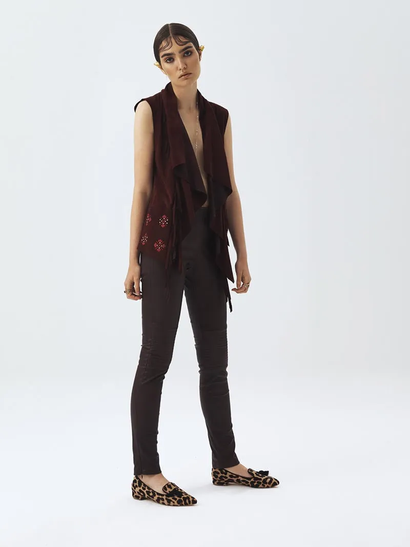 Burgundy Suede Fringe Vest