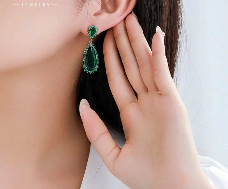 Caibao series water drop earrings, retro temperament, light luxury, niche design, high-end banquet earrings