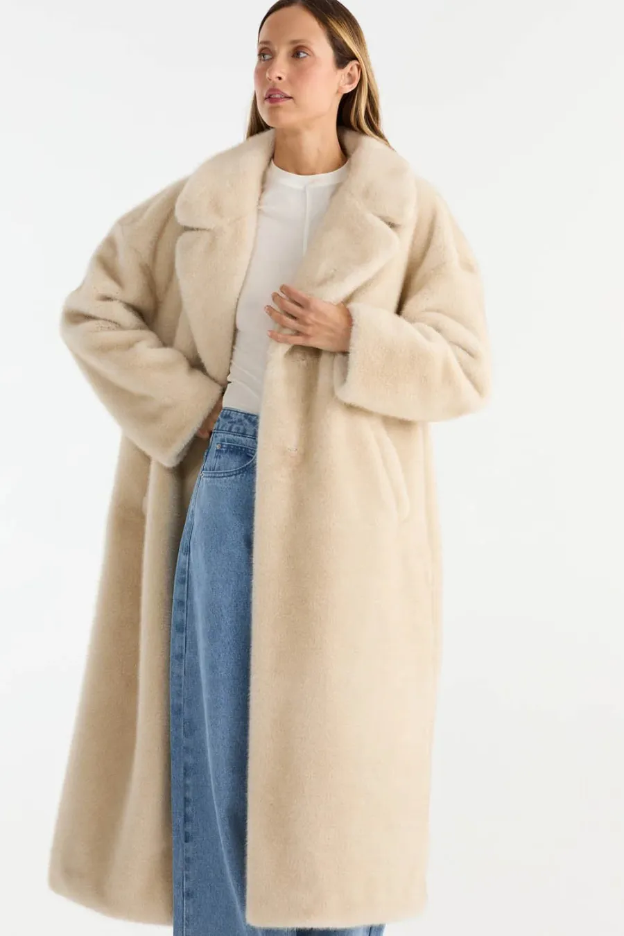 Carmela Faux Fur Coat Sand
