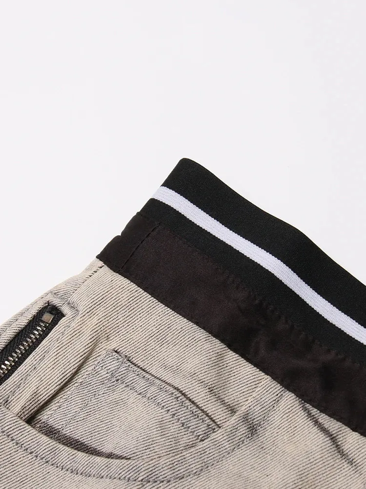Casual Denim Skirt For Women High Waist Patchwork Zipper Floral Solid Mini Skirts Female Summer Clothing Style