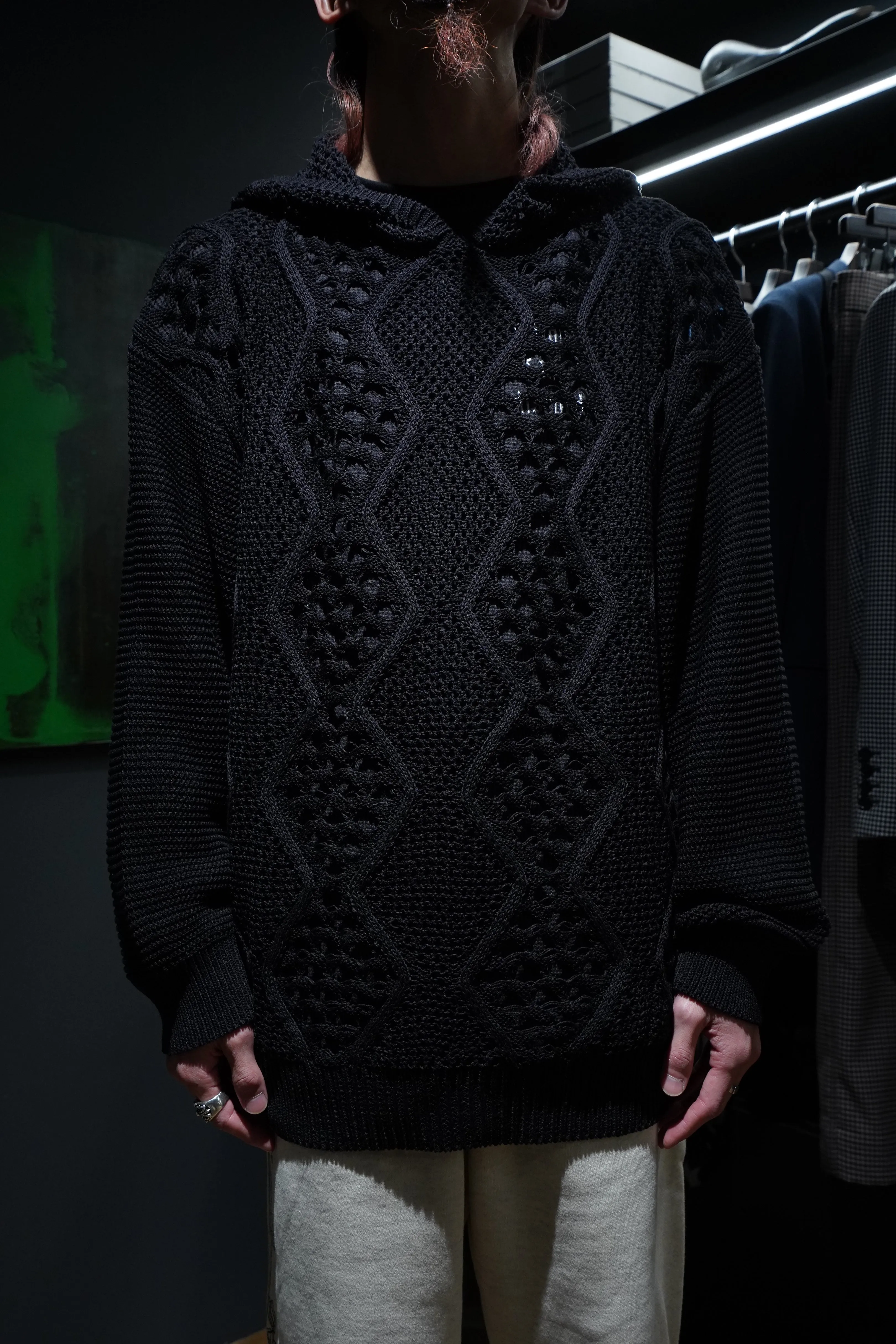 Children of the discordance MESH KNIT HOODIE (BLACK)