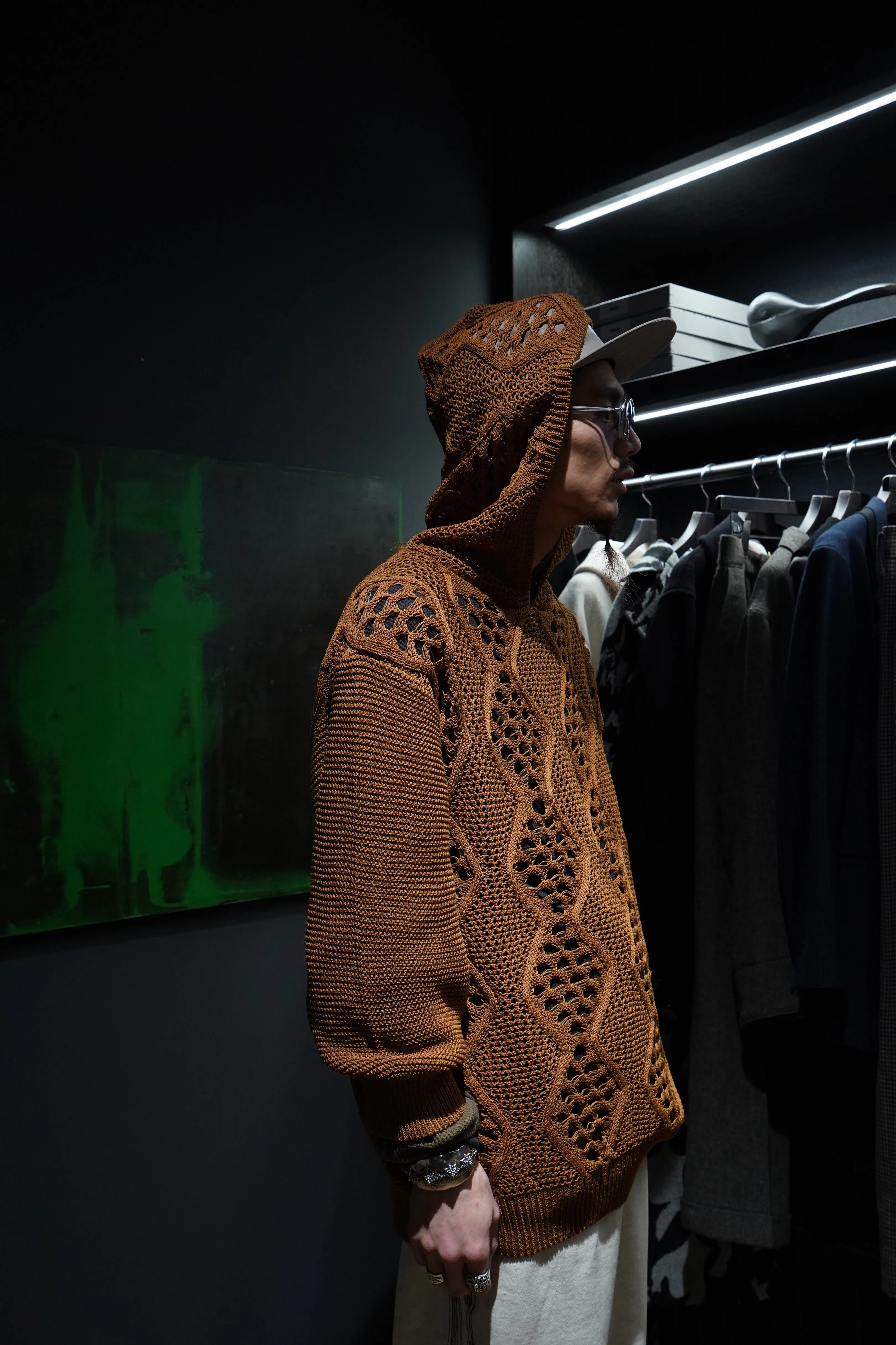 Children of the discordance MESH KNIT HOODIE (BROWN)
