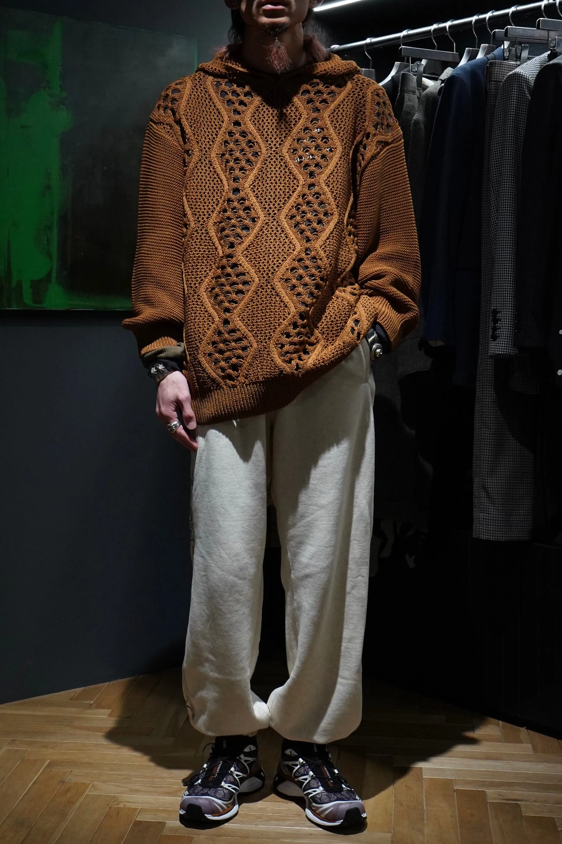 Children of the discordance MESH KNIT HOODIE (BROWN)