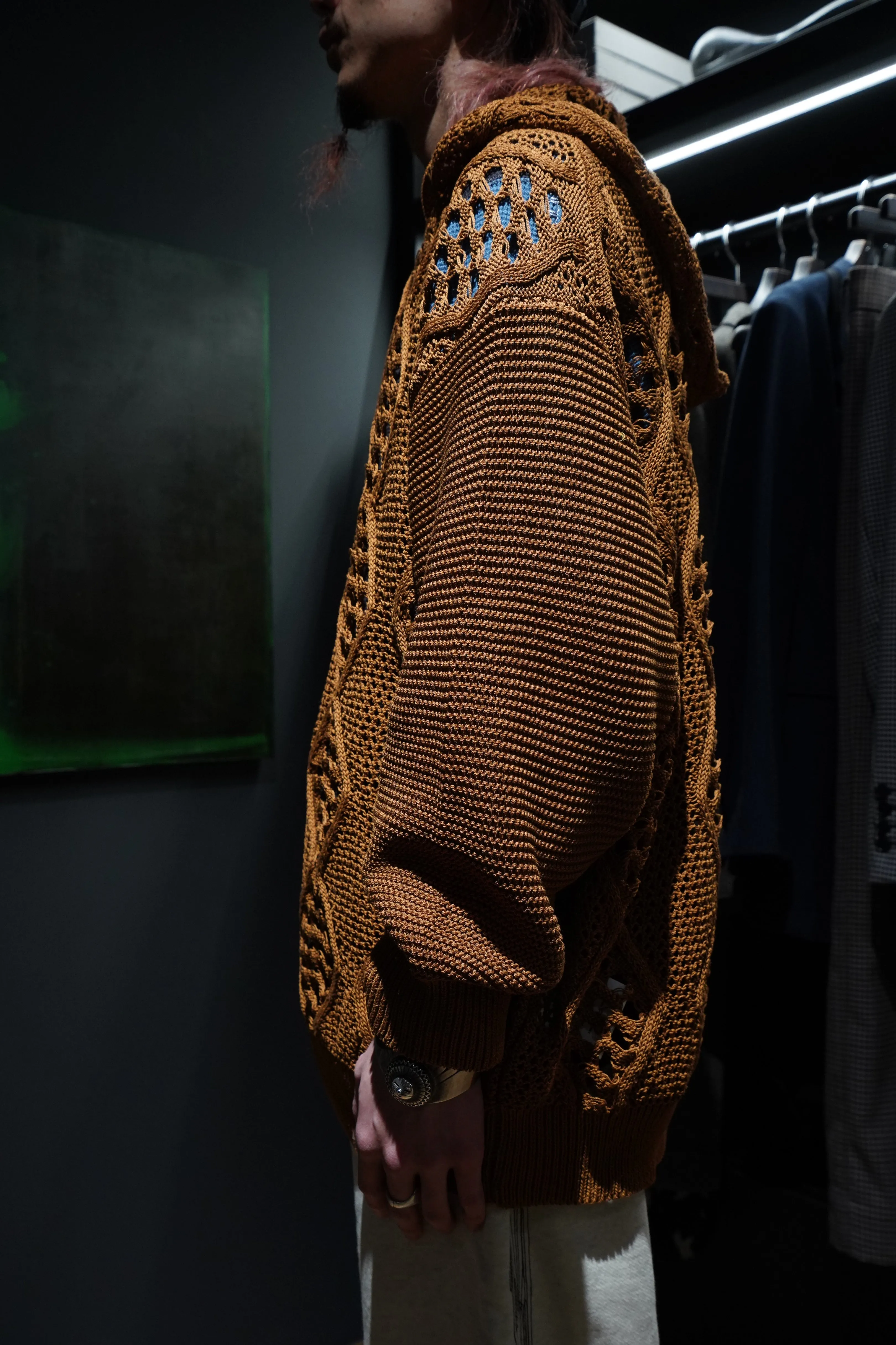 Children of the discordance MESH KNIT HOODIE (BROWN)