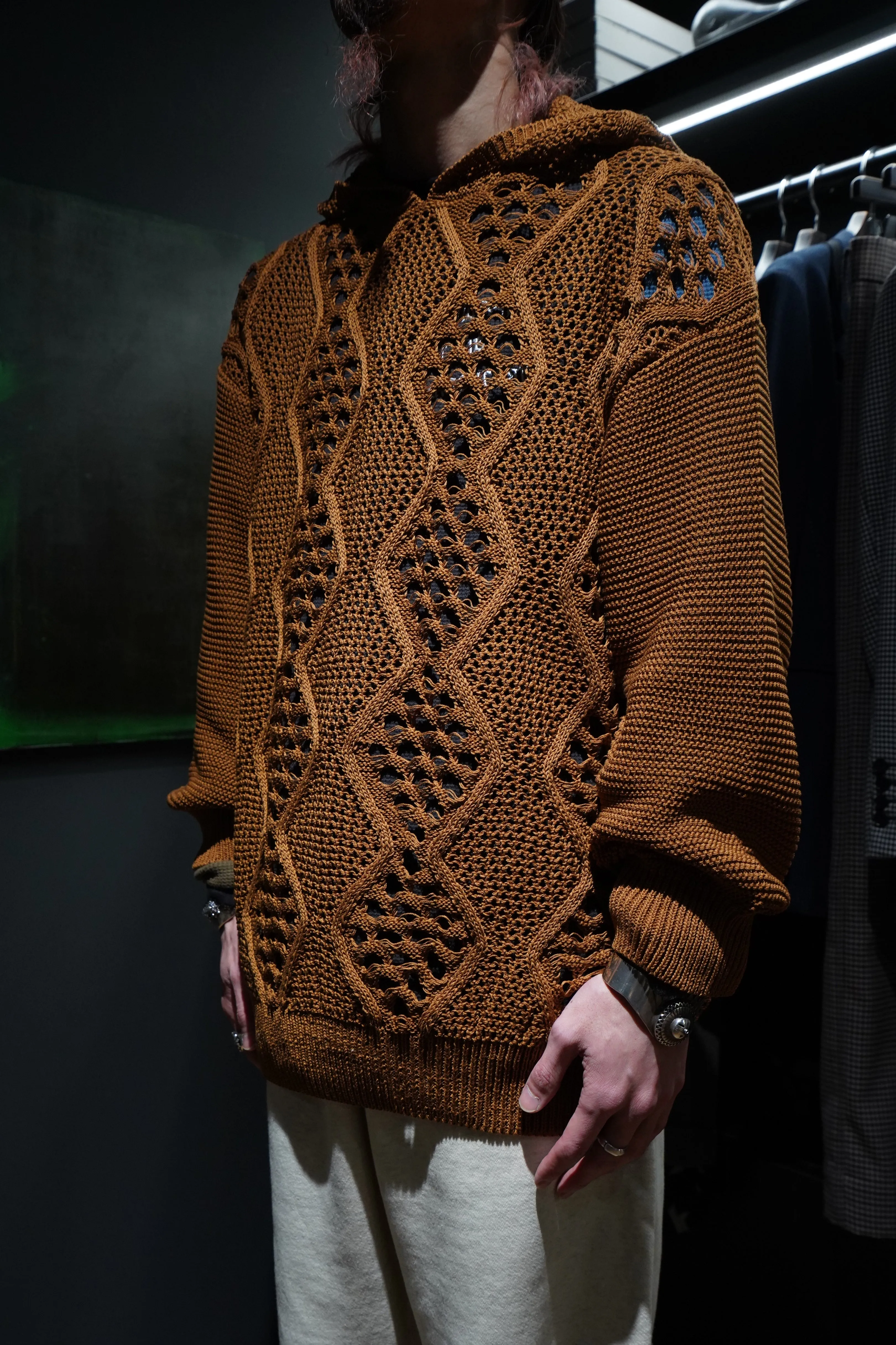 Children of the discordance MESH KNIT HOODIE (BROWN)