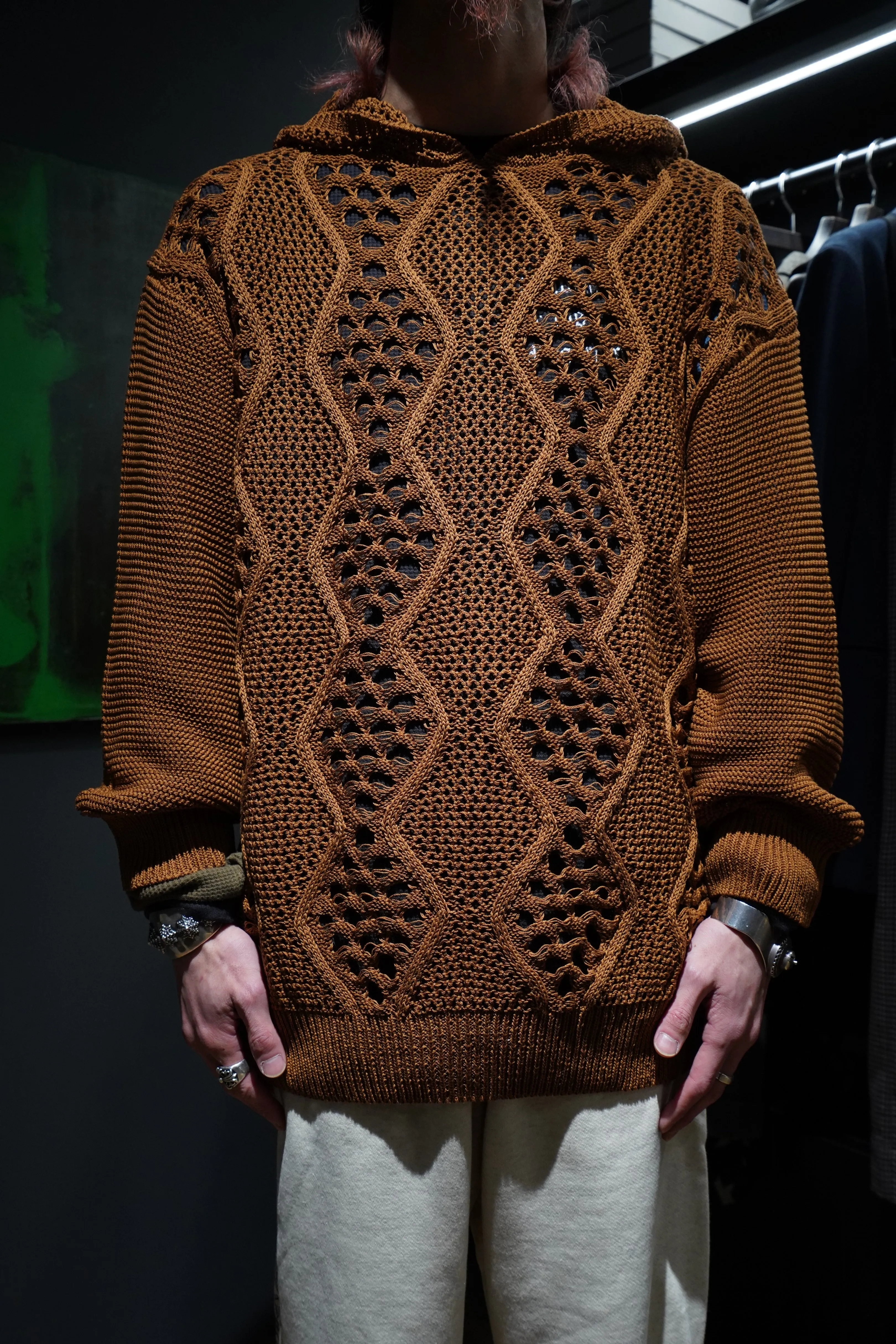Children of the discordance MESH KNIT HOODIE (BROWN)