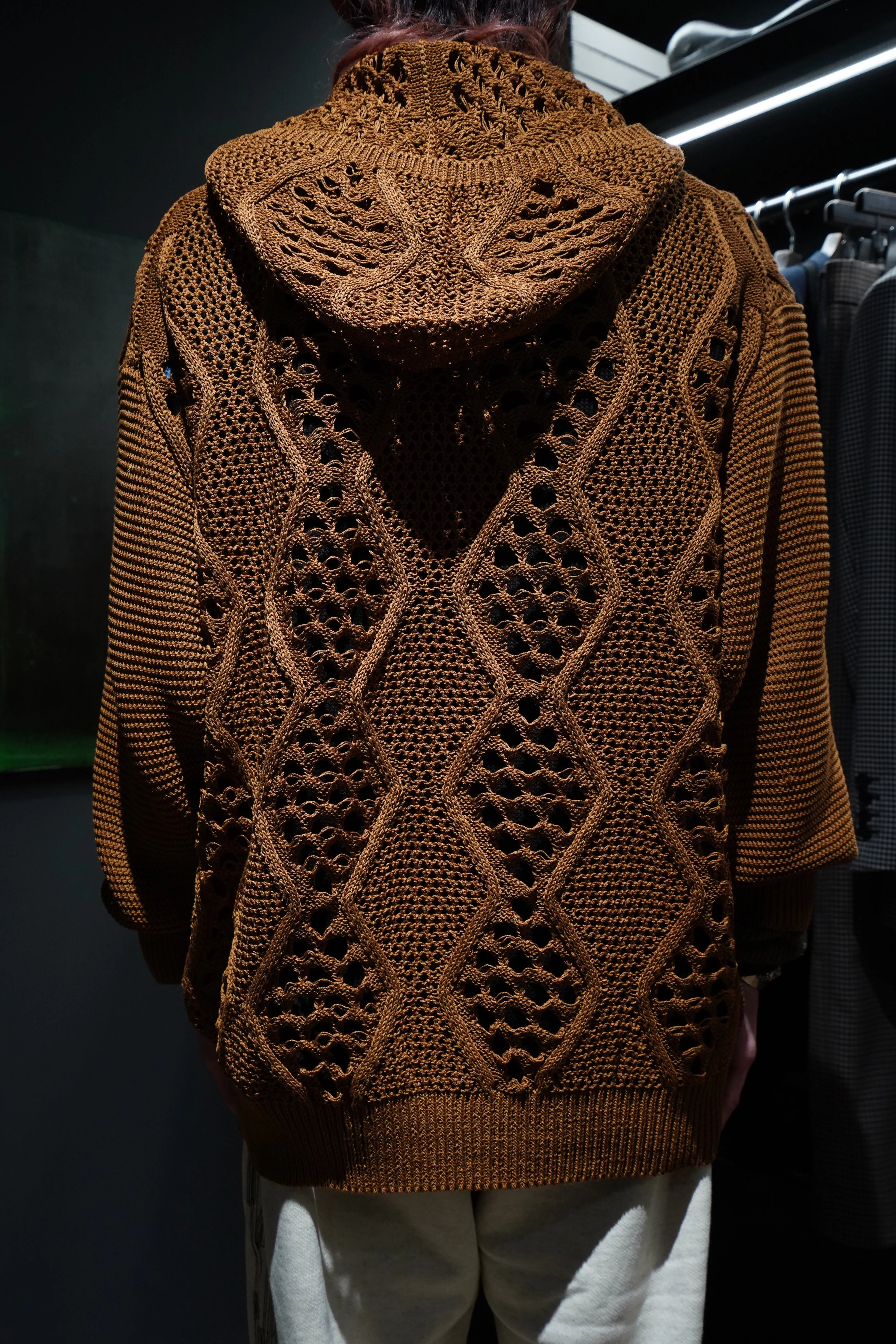 Children of the discordance MESH KNIT HOODIE (BROWN)