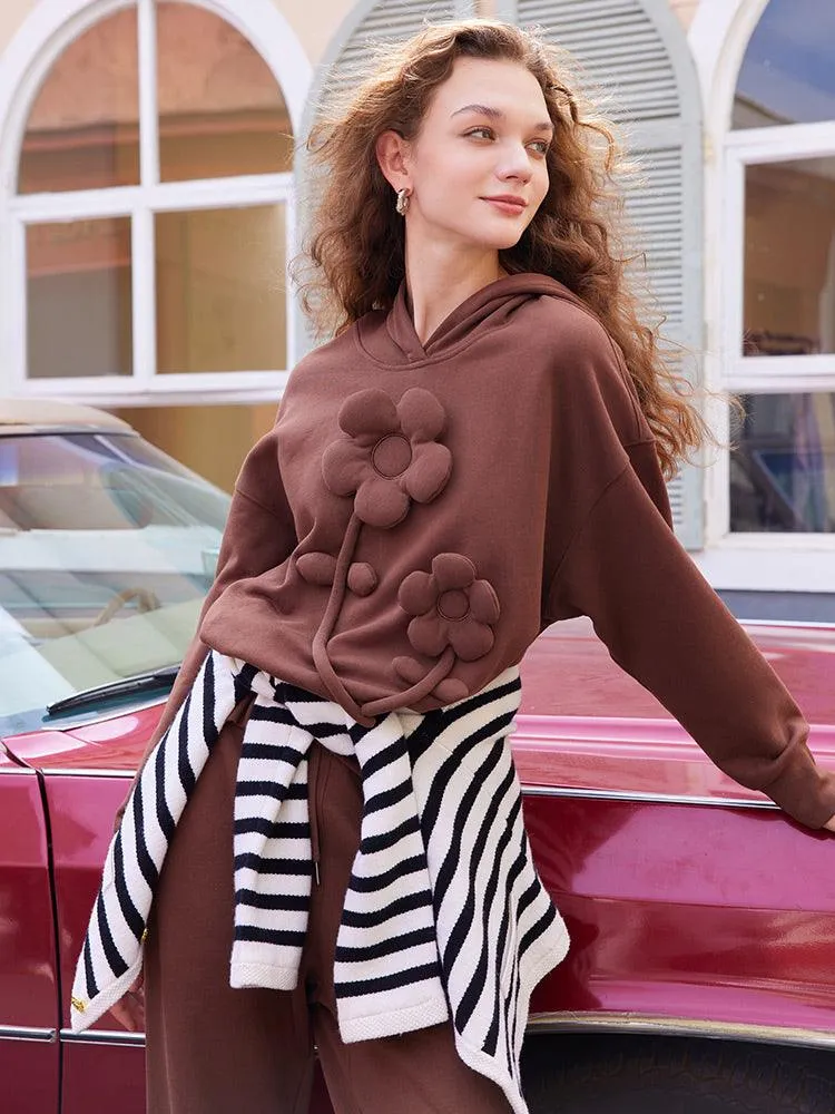 Cocoa Brown 3D Floral Hoodie