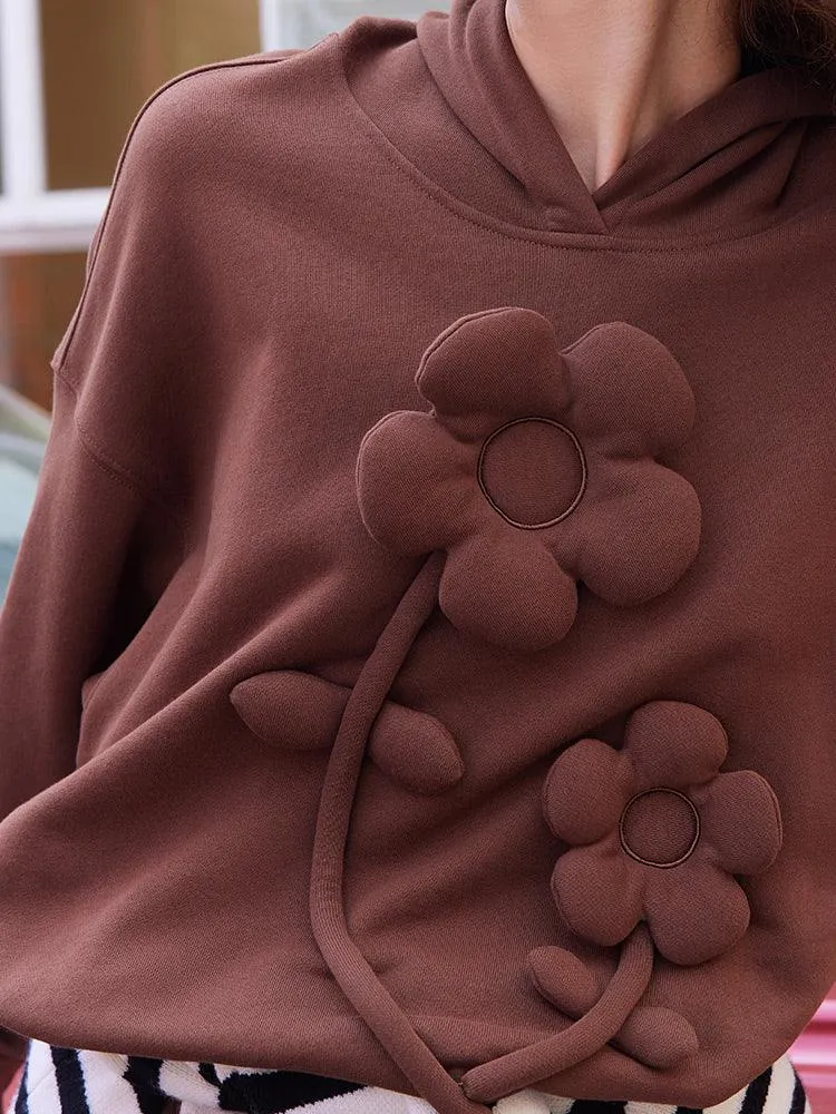 Cocoa Brown 3D Floral Hoodie