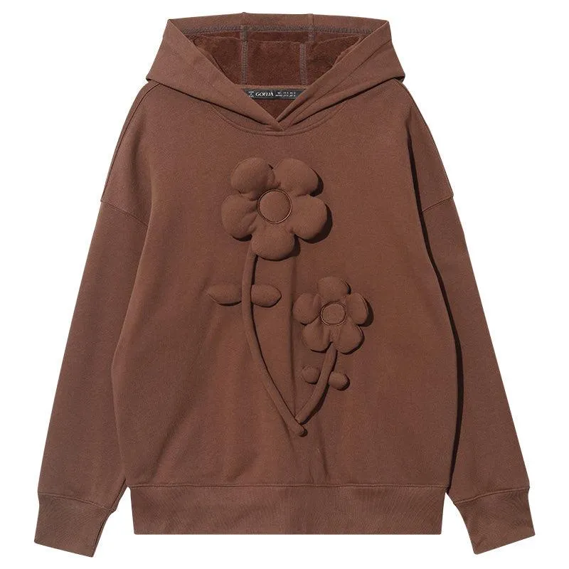 Cocoa Brown 3D Floral Hoodie