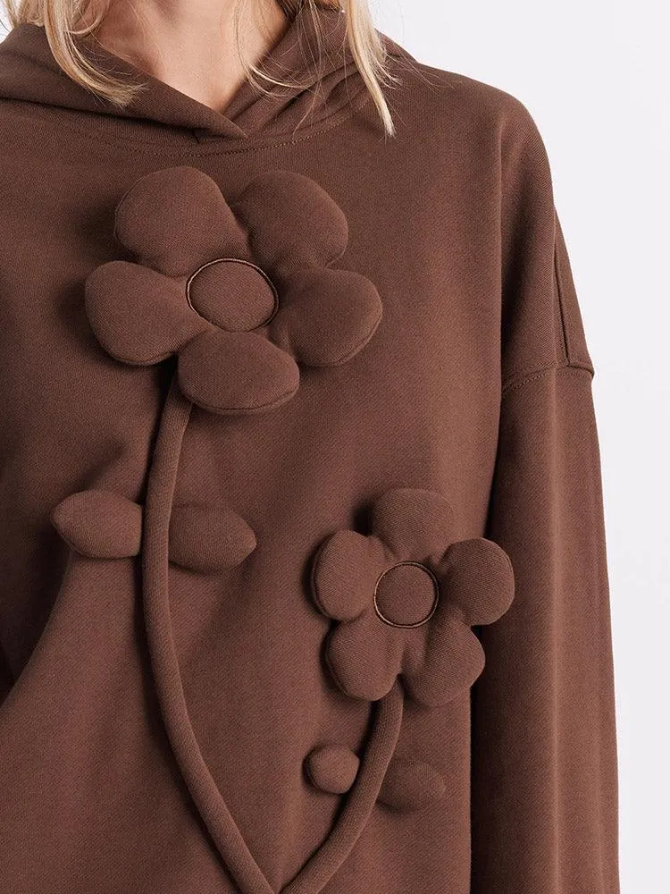 Cocoa Brown 3D Floral Hoodie