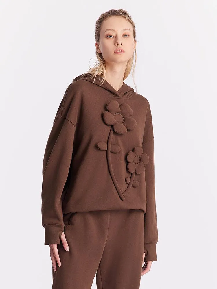 Cocoa Brown 3D Floral Hoodie