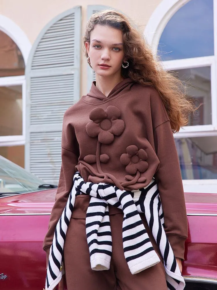 Cocoa Brown 3D Floral Hoodie