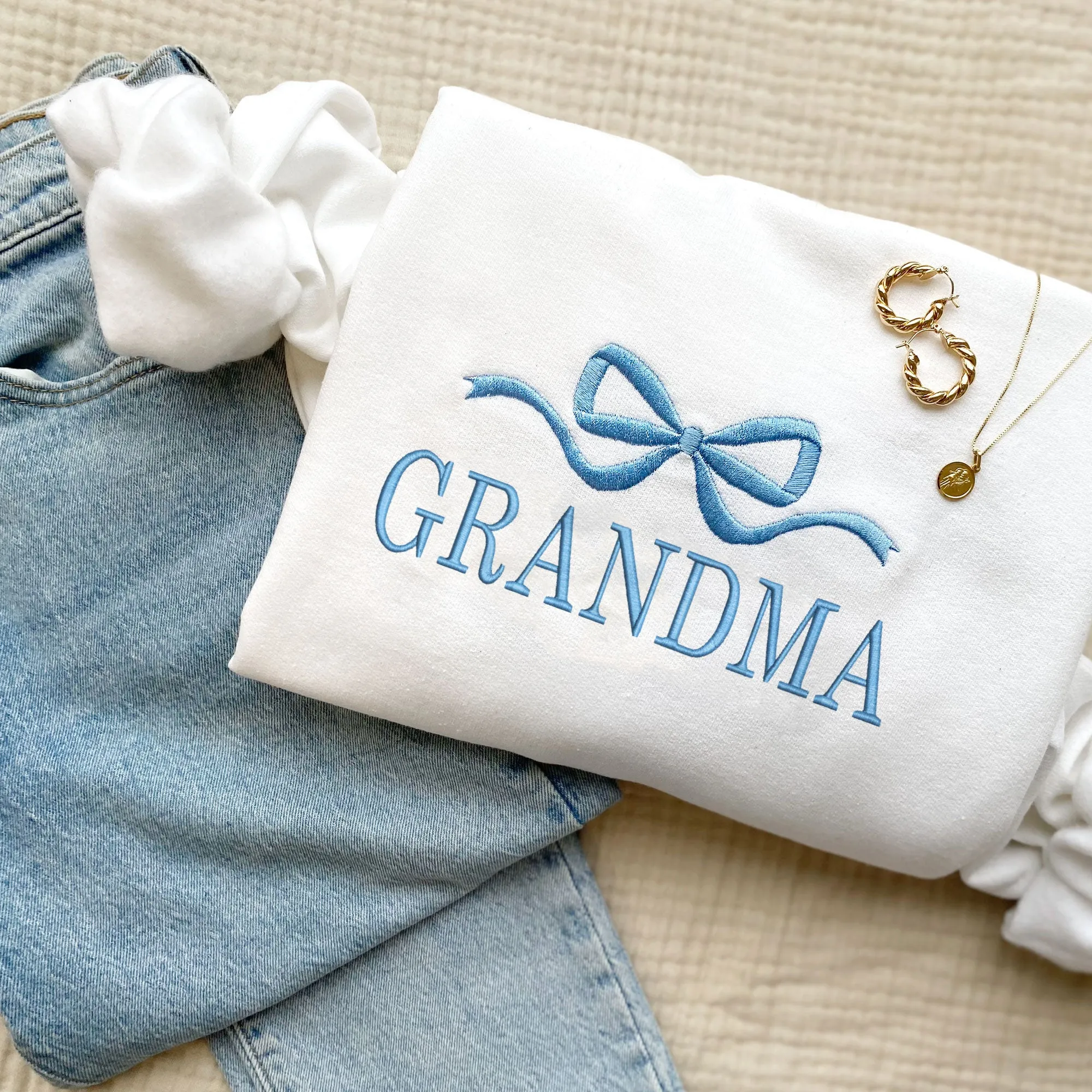 Custom Bow Embroidered Gemma Crewneck Sweatshirt