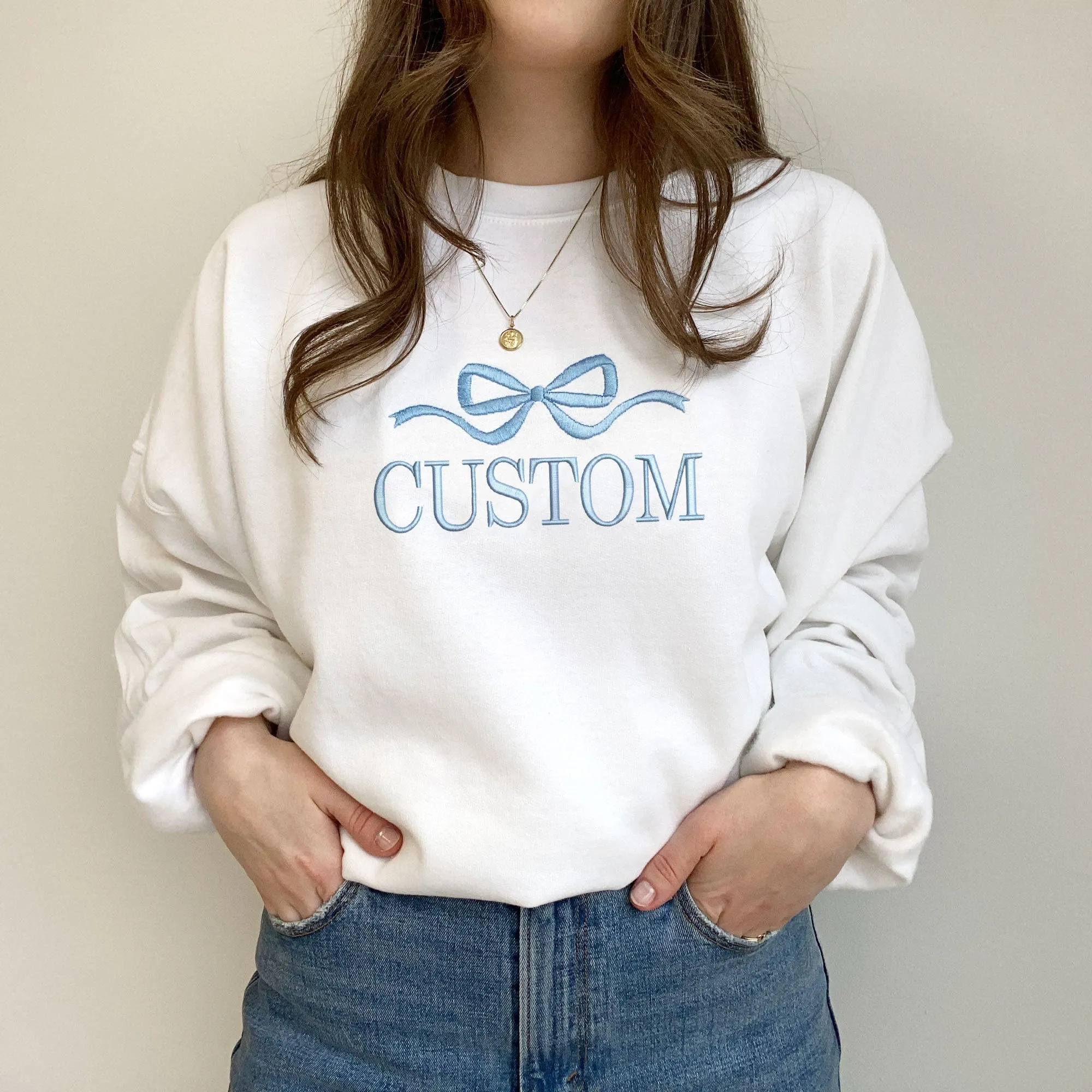 Custom Bow Embroidered Gemma Crewneck Sweatshirt