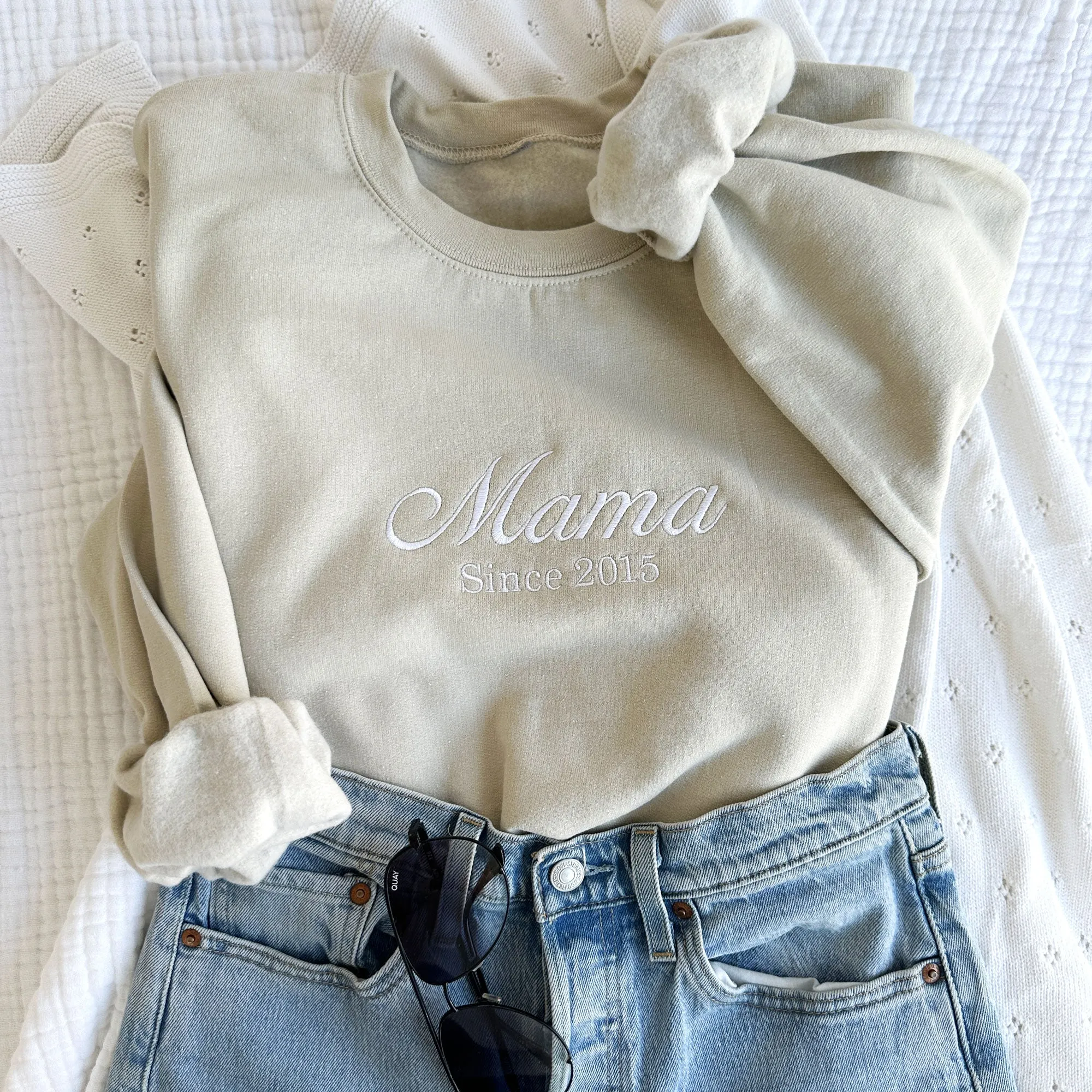 Customizable Mama Since Embroidered Gemma Crewneck Sweatshirt