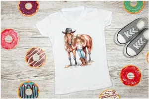 Cute Little Country Girl with her Pony T-Shirt, Country T-Shirt, Gift, Kids T-Shirt
