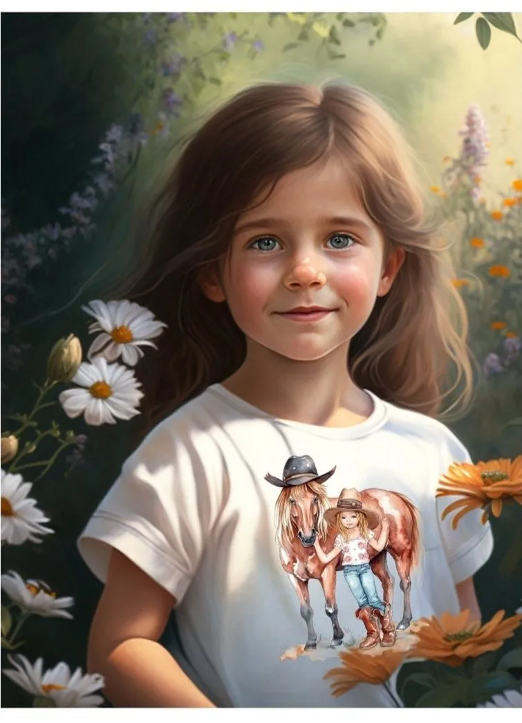 Cute Little Country Girl with her Pony T-Shirt, Country T-Shirt, Gift, Kids T-Shirt