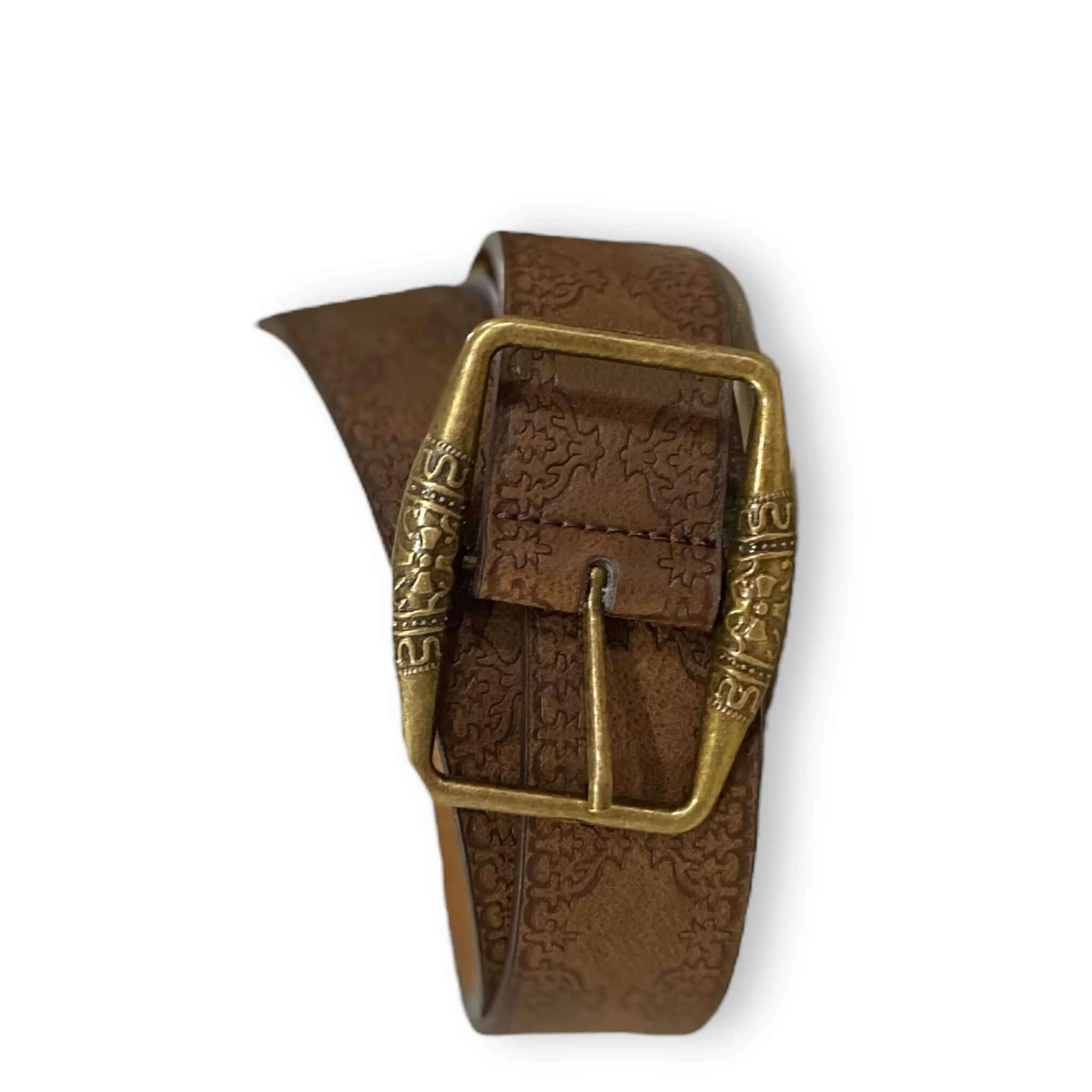 Dark Brown Floral Brass Buckle Waist Belt