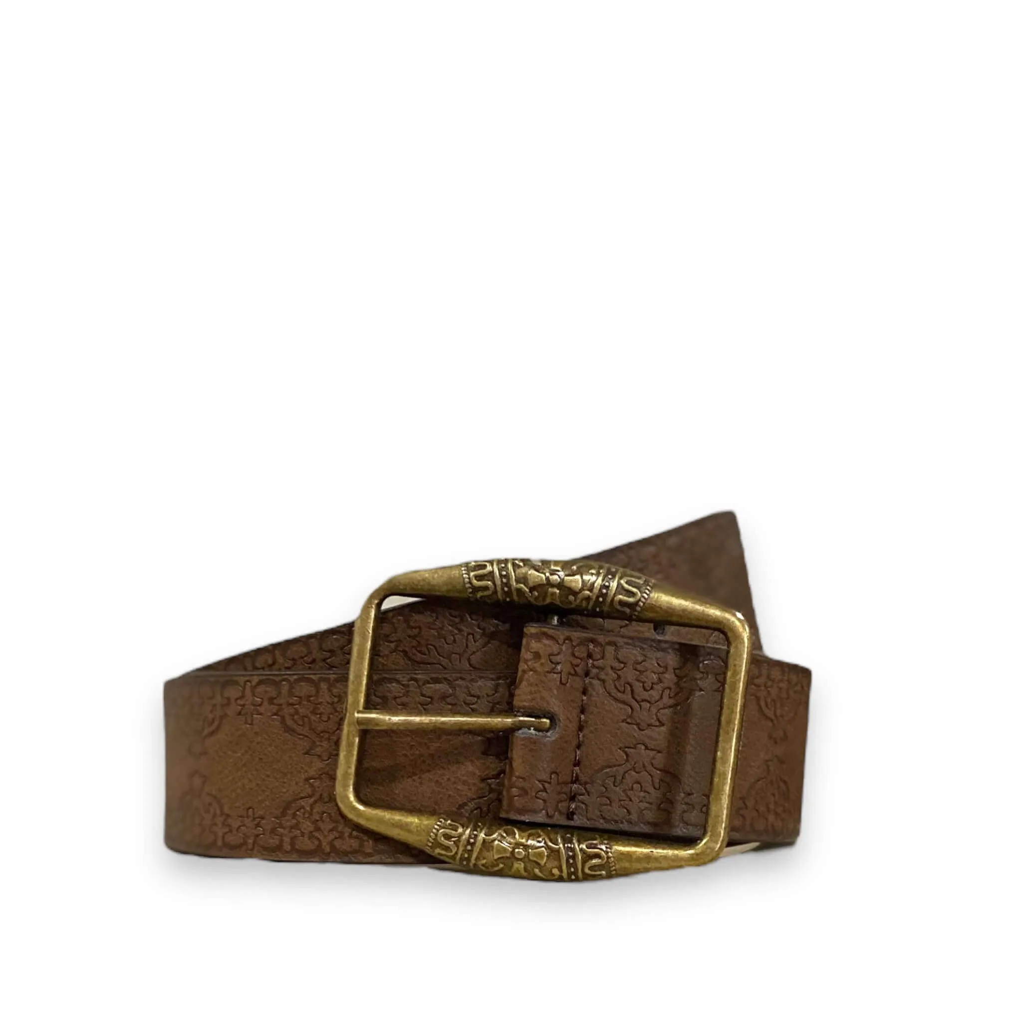 Dark Brown Floral Brass Buckle Waist Belt