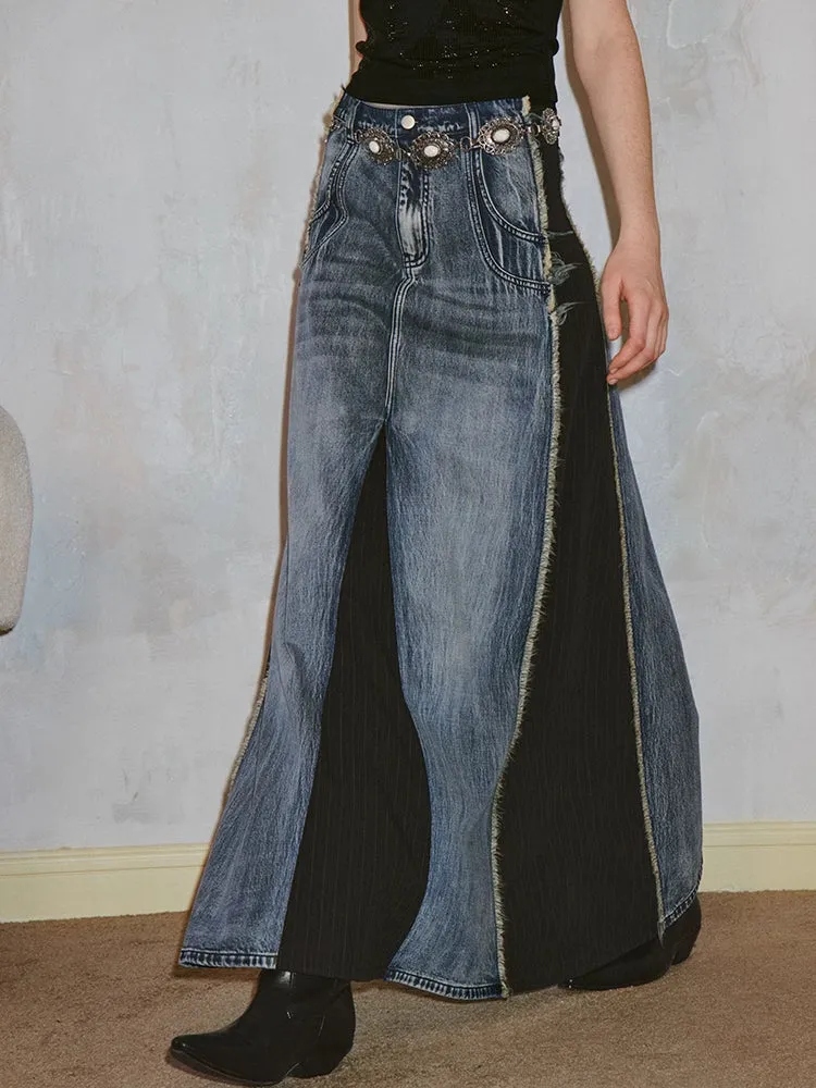 Denim patchwork skirt【s0000007596】