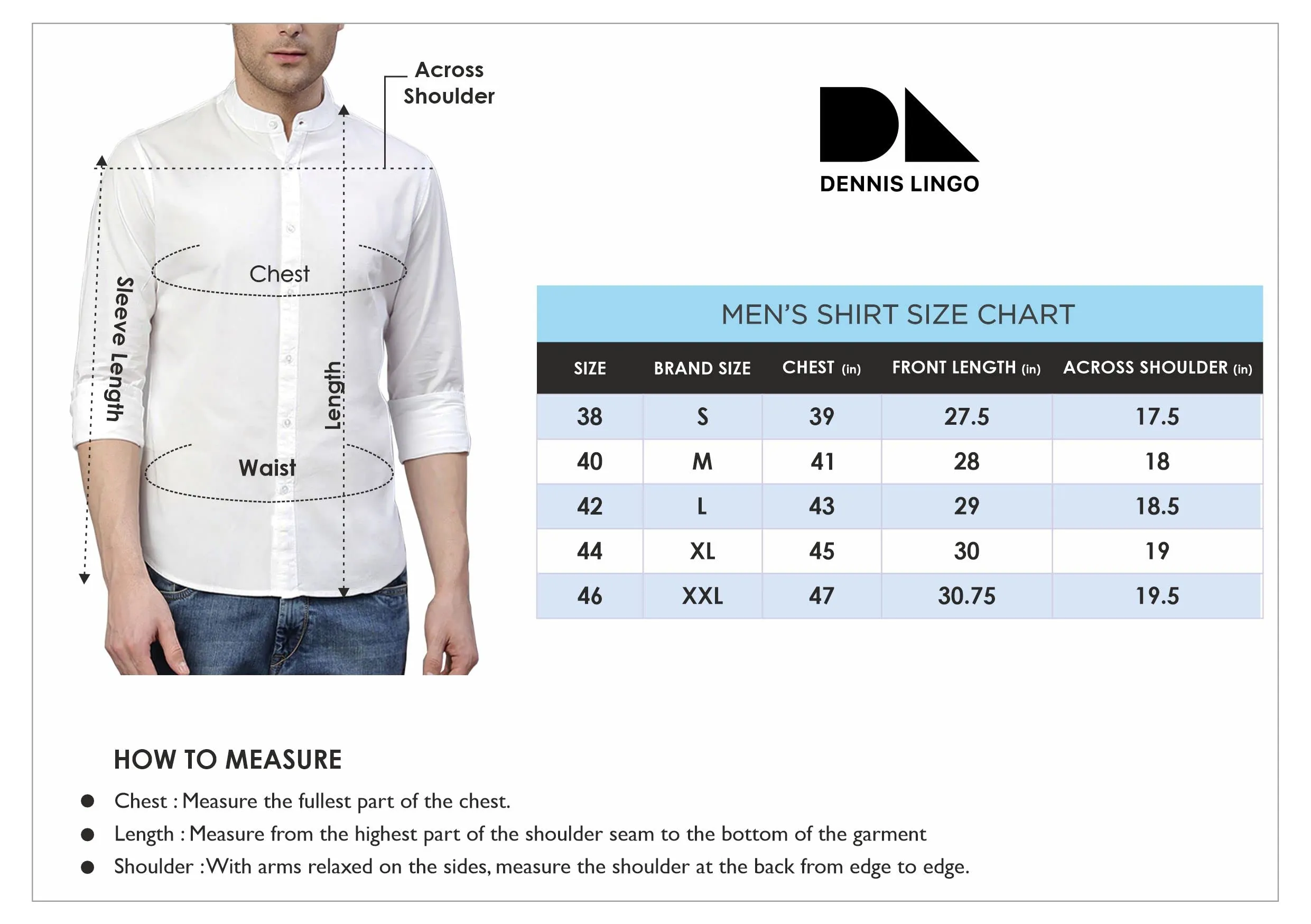 Dennis Lingo Men's Cotton Full Sleeves Cotton Denim Solid Casual Shirt with Mandarin Collar (Light Blue, L)