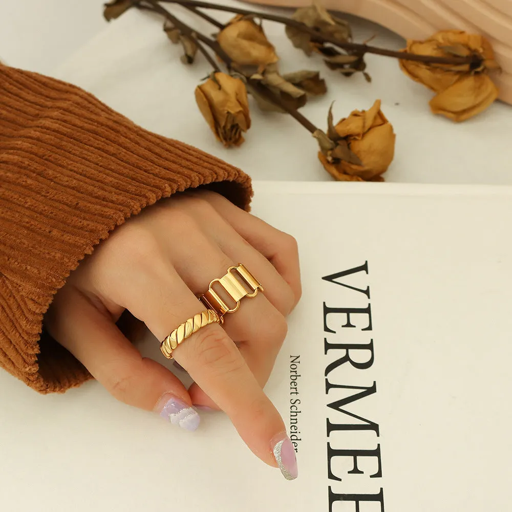 Elegant Geometric Titanium Steel Ring with Gold Plating