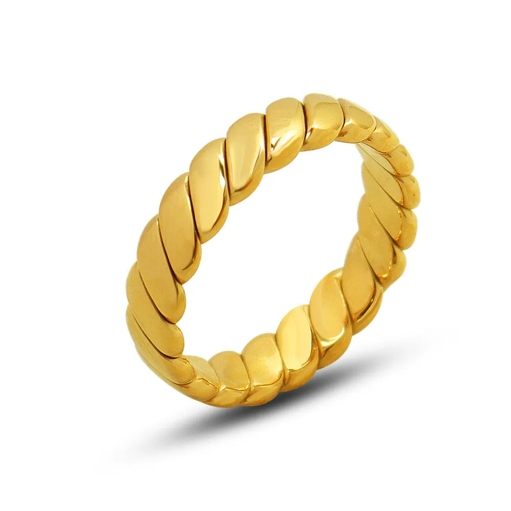 Elegant Geometric Titanium Steel Ring with Gold Plating