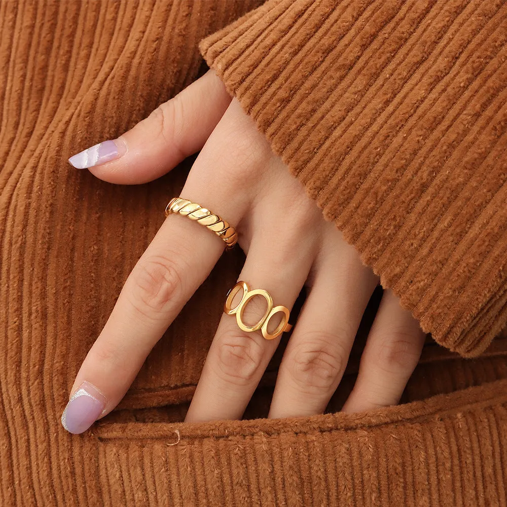 Elegant Geometric Titanium Steel Ring with Gold Plating