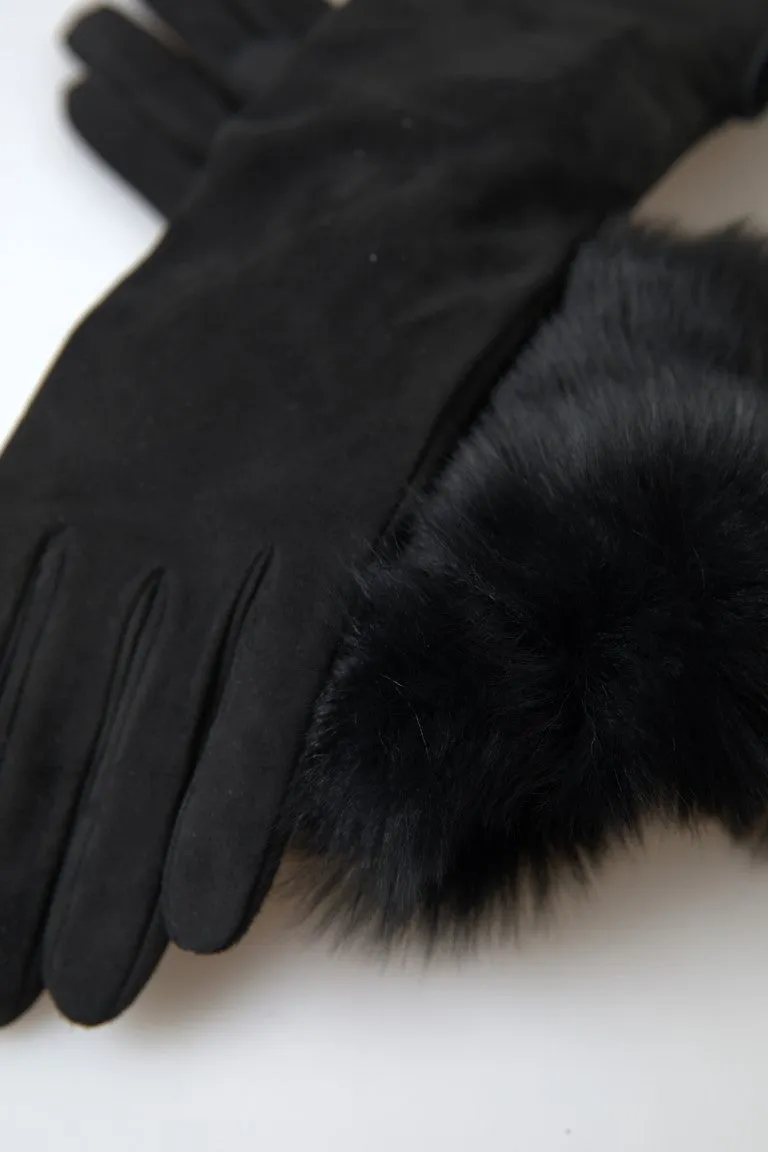 Elegant Leather Elbow Length Gloves with Fur Trim