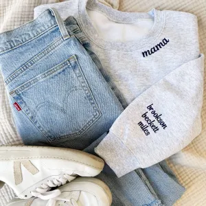 Embroidered Mama Sweatshirt with Kids Names on Sleeve