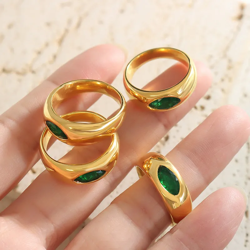Emerald Zircon Ring - Chinese Style Titanium Steel Jewelry