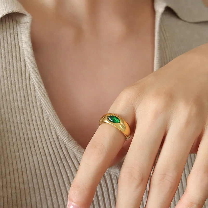 Emerald Zircon Ring - Chinese Style Titanium Steel Jewelry