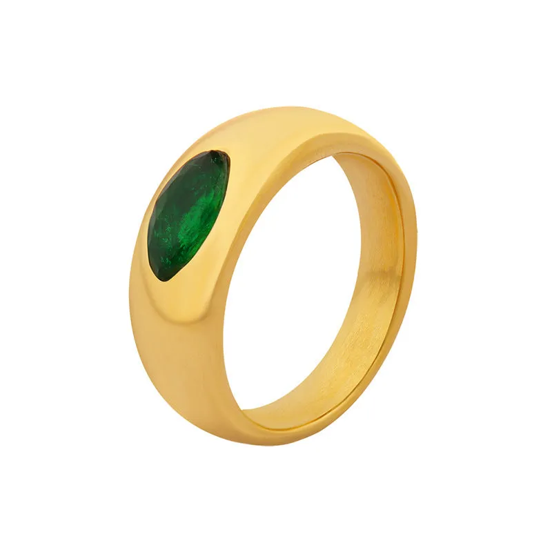 Emerald Zircon Ring - Chinese Style Titanium Steel Jewelry