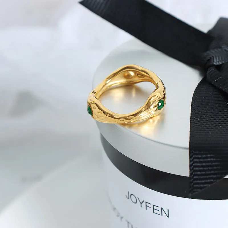 Exquisite Gold-Plated Emerald Zircon Ring - French Light Luxury Jewelry