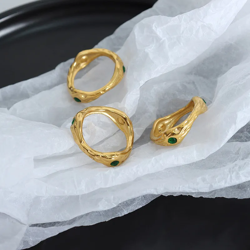 Exquisite Gold-Plated Emerald Zircon Ring - French Light Luxury Jewelry